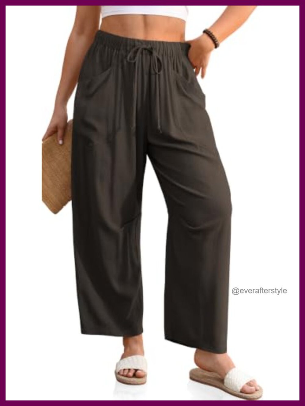 Linen Blend Harem Pants with Pockets Drawstring Cropped Casual